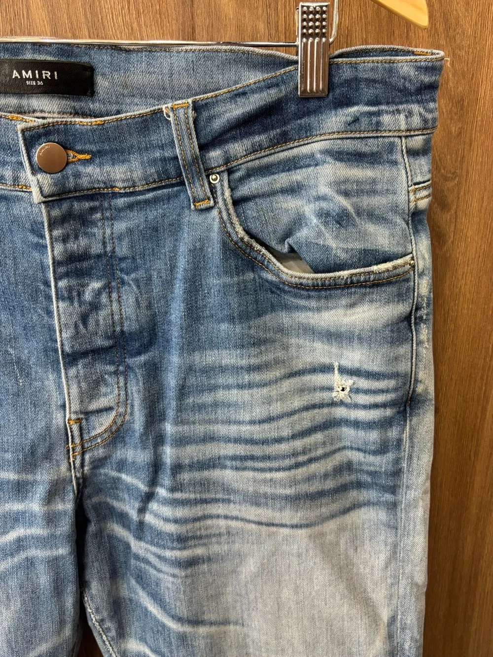 AMIRI Men’s Blue Faded Distressed Skinny Jeans Size 36 Used
